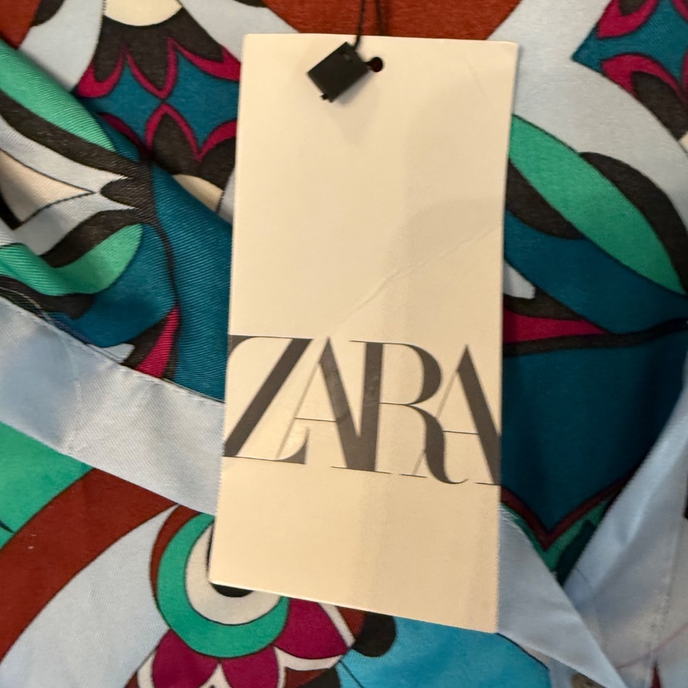 NWT Zara Colorful Printed Oversized button up shirt dress/tunic size S satiny - Picture 7 of 10